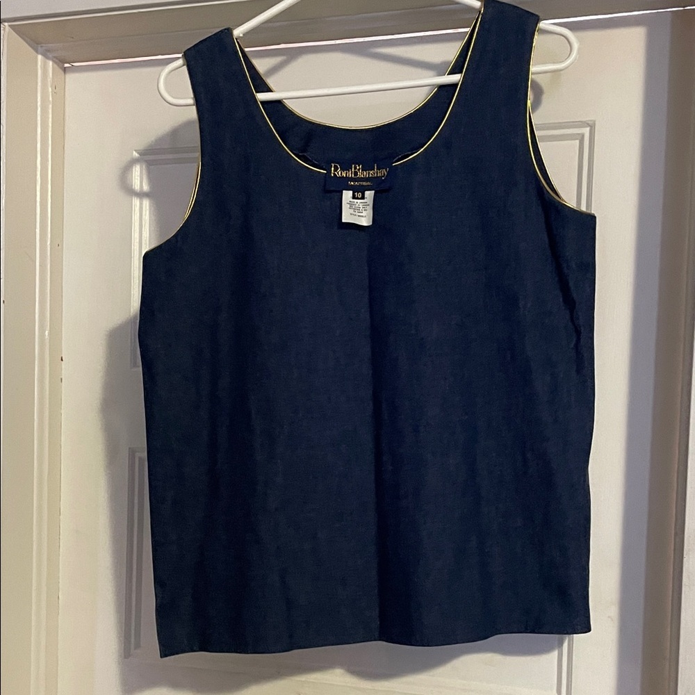 Roni BlanshayDark Blue Tank Top with Gold Trim